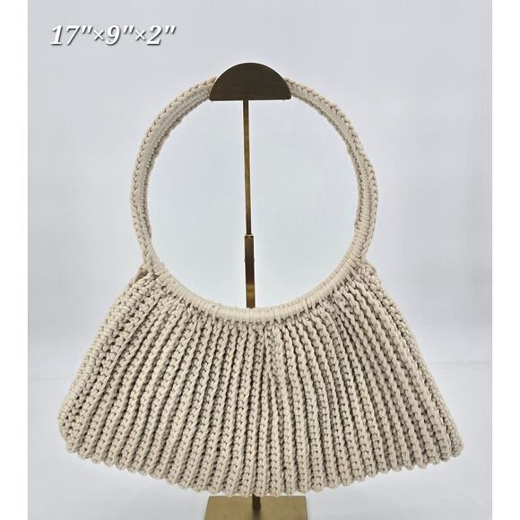 Handmade Macramé Circle Handle Bag – Warm Oyster Cream - Picture 1 of 6